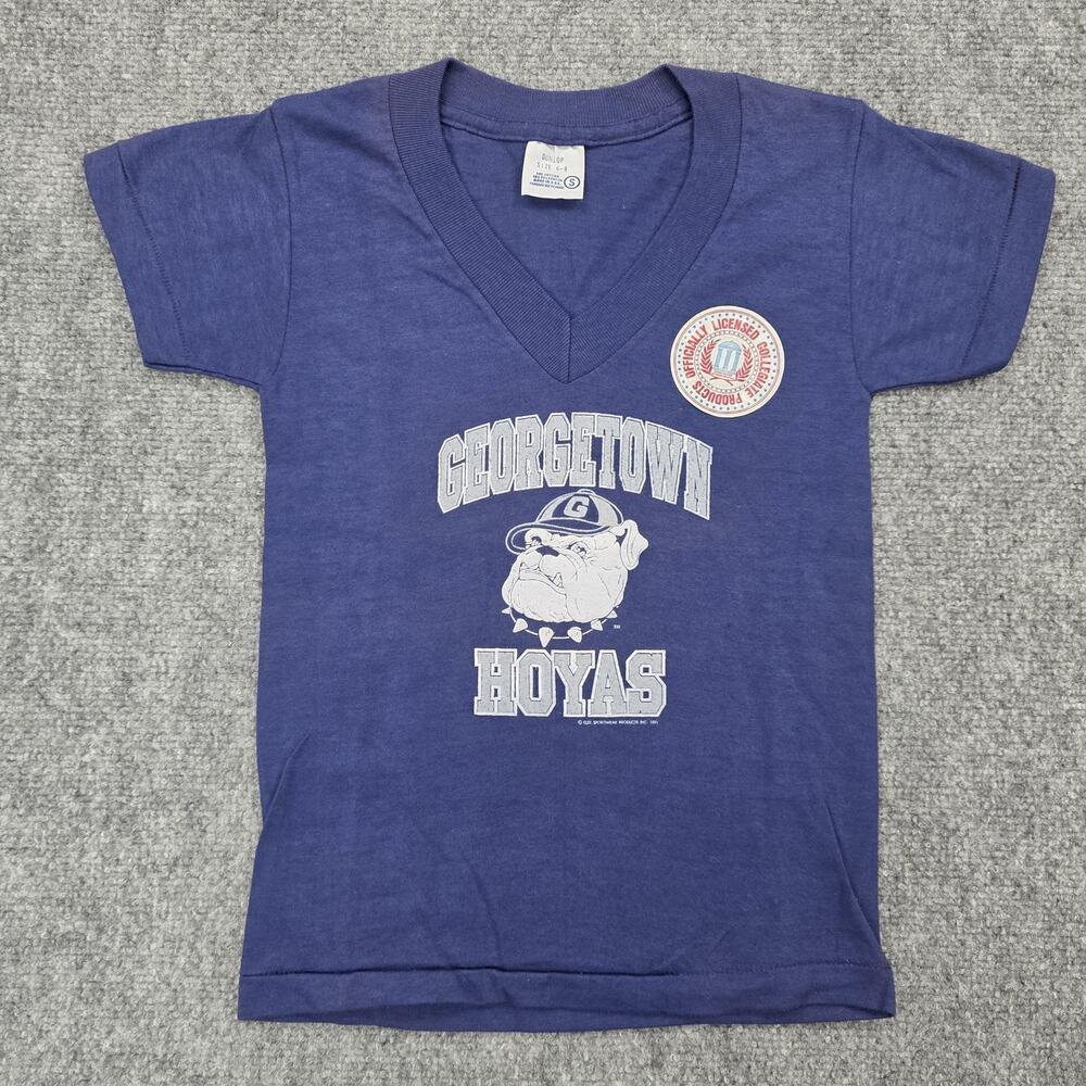 Vintage Georgetown Hoyas Shirt Kids Small 6-8 Blue NCAA Basketball 80s Deadstock